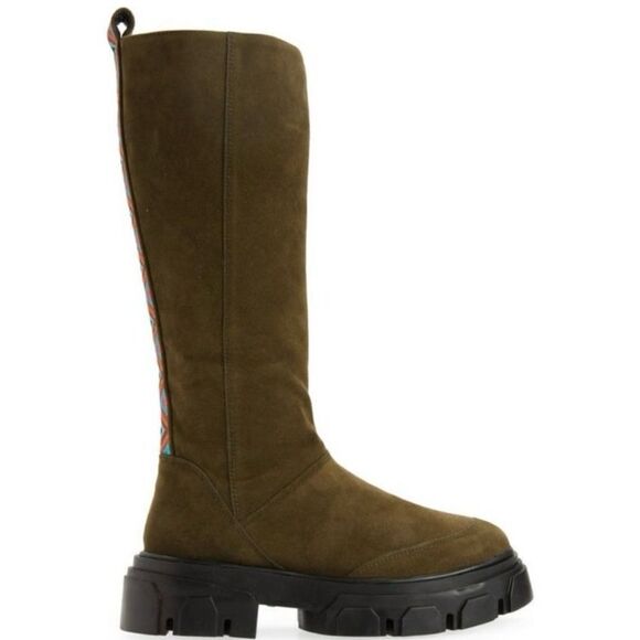 NEW FARM Rio Army Long Suede Boots Vegan Lug Embroidered Olive Green Size 8.5 - Picture 5 of 14